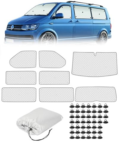 SUPAREE 8 Piezas Parasol T5 Parasol Furgoneta Camper Interior Parasoles Termicos para Furgonetas para LWB T5 T6 Protección UV Oclusión 100% con Bolsa Almacenamiento