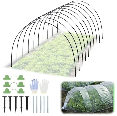 Ominelu 60pcs Pflanztunnel-Bögen aus Frühbeetaufsatz Zeltstangen Fiberglas – DIY Folientunnel-Set für Hochbeete Gewächshausbogen inkl. 40 Clips