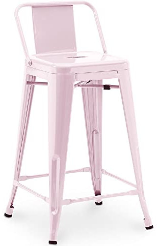 Iconik Interior Tolix Style Tabouret de Bar avec Dossier - Design Industriel - 60cm - Nouvelle édition - Stylix Rose pâle
