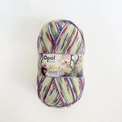 Opal Aquarell 4-fädiges Sockengarn, 75 % Wolle, 25 % Polyamid, Space Dyed, buntes Garn zum Stricken und Häkeln, flauschig, atmungsaktiv, für Socken, Pullover und Mützen, 100 g (11533)