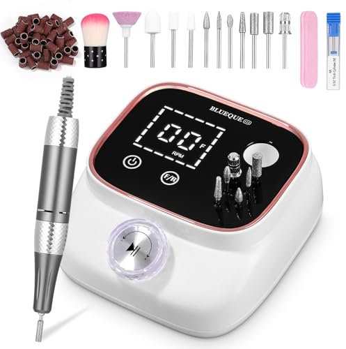 Exyvox Torno Para Uñas Profesional 45000RPM, Lima Electrica Uñas, Velocidad Ajustable,Set de Accesorios para Manicura y Pedicura con Brocas de Cerámica, para Uso Doméstico y Salones de Uñas