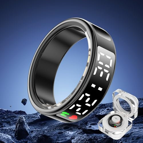 Smart Ring für Herren Damen - 2025 AI Fitness Tracker 5 ATM Wasserdicht mit Temperaturmessung,100+ Sportmodi,Schlafmonitor,Herzfrequenz, SpO2, Smartring für Android iOS (Schwarz, #9(mit LED Display）)