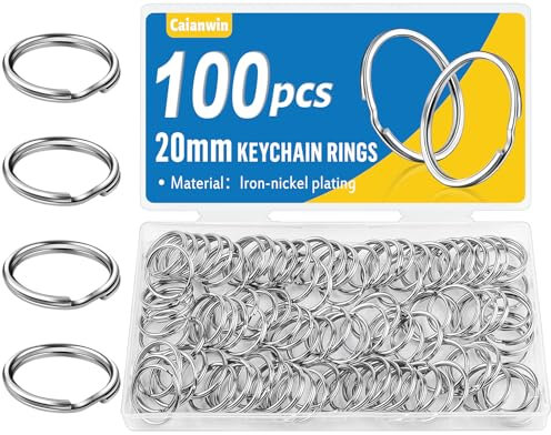 100 Stück Schlüsselringe 20mm, Caianwin Schlüsselring Metall Rund Schlüsselanhänger Ring für Schlüssel,Schlüsselanhänger Zubehör,Basteln,Ornamente und DIY