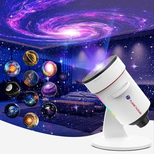 Sternenhimmel Projektor, 4K HD Projektor Lampe Sternenhimmel für Schlafzimmer, 12 Planeten Discs LED Sternenhimmel Projektor mit RGB Nachtlicht für Schlafzimmer/Party/Decke