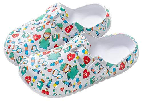Arch Support Nurse Clogs for Women Men, Adjustable Buckle Non Slip Work Shoes Chef Garden Sandals, Slip-On Slide Slippers (Doctor Cartoon, Adult, Women, 6, Numeric, UK Footwear Size System, Medium)