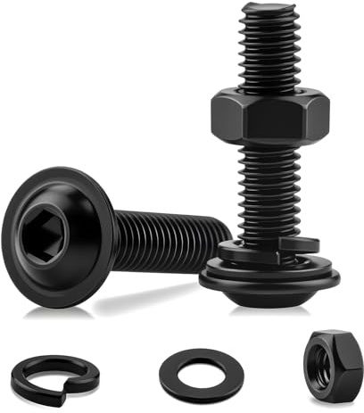 M6 x 25mm Flanged Button Head Black Nuts and Bolts 10Pcs Socket Cap Bolts | Bolts and Nuts Set 304 Stainless Steel Allen Screws with Nuts, Flat Lock Washers for Machinery Repair Furniture DIY Assembly