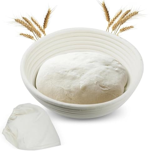 LxsNyvantic Brotgärkörbchen Rund 23×8cm – Natürliches Rattan, Handgemacht, Für 700–800g Teig, Mit Leinentuch, Gärkorb Zum Brotbacken & Fermentieren