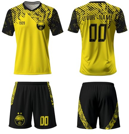 Generisch Dortmund 25/26 Trikot,Dortmund Personalisierte Trikot Set mit Eigenem Namen & Nummer, Fußball Geschenk Trikot Für Kinder/Herren/Damen, Atmungsaktiv