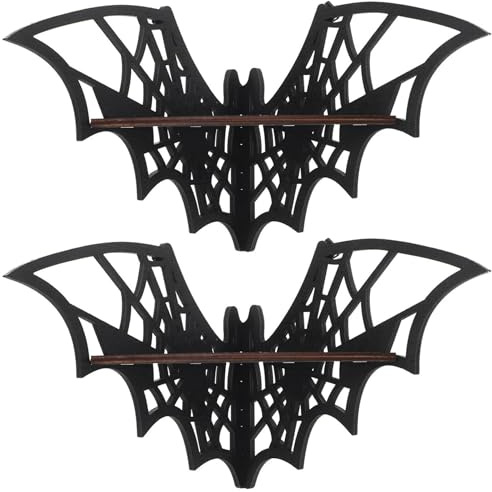 Ngbbby 2 Stück Fledermaus-Regal, Fledermaus-förmiges Gothic-Regal, Holz-Wand-Eckregale, gruselige Wandkunst-Dekoration für Zuhause, Schlafzimmer, Küche, Gothic-Regale
