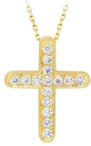 Beydodo Diamant Halskette 750 Gold Damen, Gold Kette 45CM mit Anhänger Kreuz mit 0.22ct Diamant Halskette für Charms Hochzeit