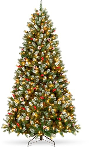 Best Choice Products Pre-Lit Christmas Tree, 6Ft Frosted Pre-Decorated Spruce Artificial Holiday Decoration w/ 250 Twinkling LEDs, Pinecones, Berries, Metal Base