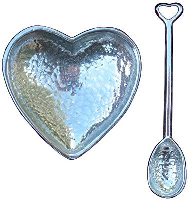 Kiwi Salière ou Poivrière en Forme de Coeur, avec Cuillère, Fait Main en Etain Fin - Fabrication Française