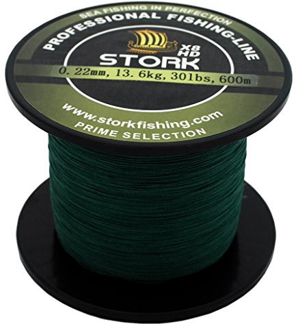 Stork HDx8, 8-Fach geflochtene Premium Angelschnur 600m (Moosgrün, 30 lbs / 13.6 kg / 0.22 mm)