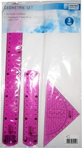 Unbekannt Flexibles Geometrie-Set 3-teilig: Geodreieck, Lineal 15 cm, Lineal 30 cm (Pink)