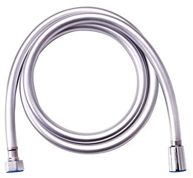 U/D Tubo flessibile per soffione doccia, in PVC, 1 m, interfaccia filettata G1/2, colore argento, include 2 guarnizioni in gomma