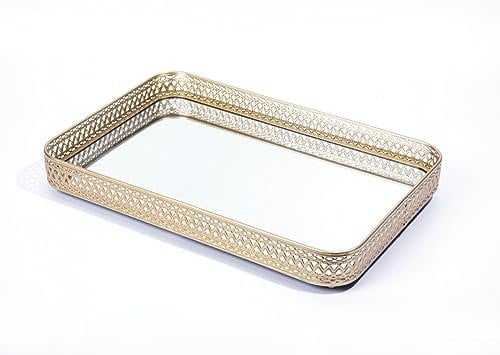 Dipamkar 40x26cm Vanity Mirror Tray Decorative Gold Tray for Coffee Table & Bathroom Organiser