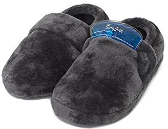 SnugToes Heated Slippers for Men - Indoor Plush Slippers with 2 Removable Microwavable Heatpads, Heatable House Slippers Men, Warming Slippers for Men, Comfortable Machine Washable - Grey Size 11 UK