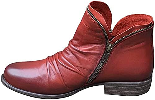 Tophoopp Stivaletti da donna, stivali da donna, con tacco basso, stivaletti Chelsea con cerniera, leggeri e comodi, Rosso, 38 EU
