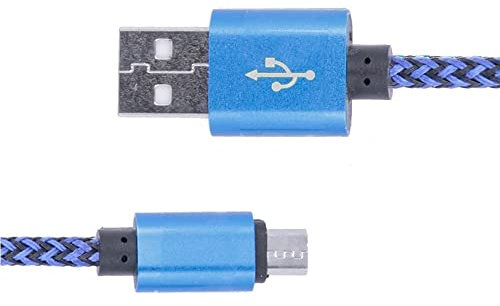 REY Cable USB Macho a Micro USB Macho Malla Reforzada Trenzada Negro - Azul 3 Metros Anti enredos