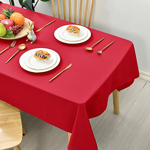 Hiasan Glatt Weihnachten Tischdecke Fleckenabweisend Tischtuch mit Lotuseffekt Leicht Wasserabweisend Tischwäsche, Rot, 140x240cm