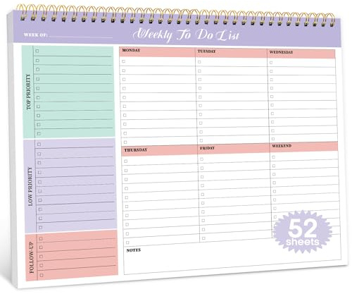 Taja Weekly To Do List Notepad with 52 Undated Sheets(8.5×11)- Weekly Desk Planner for Women & Man, Work and Home -1 Pack Violet Dream