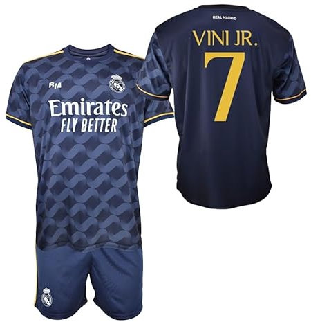 Real Madrid Conjunto Niño Camiseta y Pantalón - Vini JR 7 - Segunda Equipación de la Temporada 2023-2024 - Replica Oficial con Licencia Oficial - Niño (2 Años)