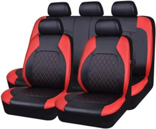 LEMAS Auto Leder Sitzbezüge für Nissan Juke/Juke Nismo RS 2010-2019, 9 Stück Allwetter Wasserdicht rutschfest Atmungsaktiv Schonbezug Set Sitzkissenschutz,C-Red