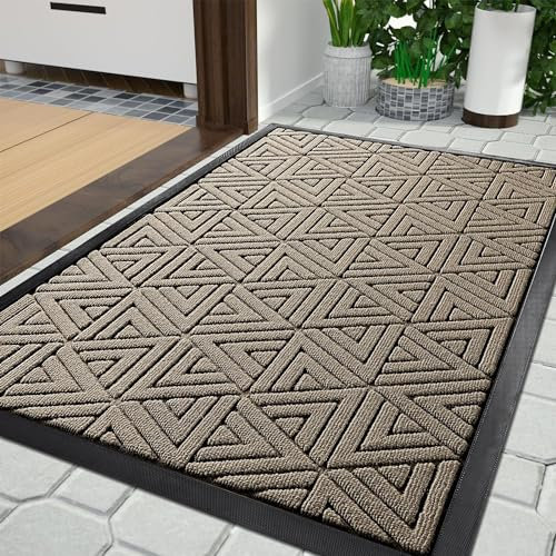 Yimobra Fußmatte für den Außenbereich, strapazierfähige und langlebige Eingangsmatte für den Außenbereich, leicht zu reinigen, wasserabweisend, 75 x 43 cm, Khaki