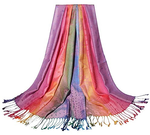 Jacquard-Baumwollschal für Damen, bunter Ethno-Stil, Schal mit Quaste Orientalischer Schal (Pink, One Size)