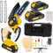Mini Motosierra a Batería, Motosierra Eléctrica 6 Pulgadas 15,2 cm Portátil, x2 Baterías x2 Cadena Gafas y Guantes, Sierra Eléctrica Bateria Inalámbrica de Mano Cortar Madera Podar Ramas Jardín