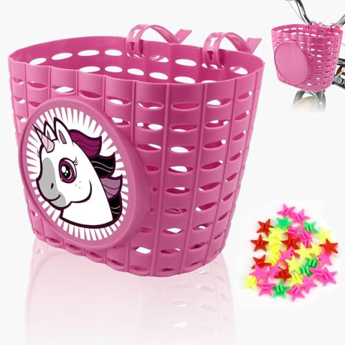 Fahrradkorb Kinder, Wasserdichter und Robuster Vorne, Niedlich und Portable Kunststoff Bike Basket für Schule, Outdoor, Radfahren (Rose Rot)