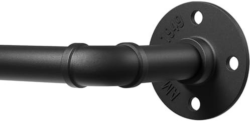 DEFYNEE Curtain Poles for Eyelet Curtains, 80-218cm Black Curtain Pole Metal 25mm Diameter Adjustable Industrial Curtain Rod, Indoor/Outdoor Curtain Rails for Bedroom, Living room, Office