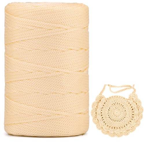 Polyester Makramee Garn 3mm X 225m,Makramee Band,Makramee Kordel 100% Polypropylene Yarn Makramee Schnur Kordel Garn Zum HäKeln FüR Makramee Blumenampel Deko KnüPfen Taschen Diy (Creme, 1 Pcs)