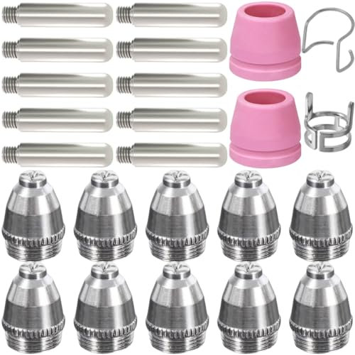 EATBALE SG-55 AG-60 WSD-60 0.8mm/ 0,030 Zoll Plasmaschneider Schneidbrenner Düsen Verbrauchsmaterial, 10 x Düsen, 10 x Elektroden, 2 x Abdeckhaube, 2 x Isolationsblöcke (24 Stück)