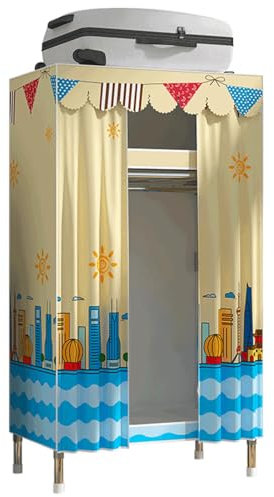 ZHANGshouf Tragbarer Kleiderschrank, Einzel-Garderobenschrank aus Segeltuch, 82 * 45 * 170 cm, Kleideraufbewahrungs-Organizer mit Kleiderstange + Regalen, für Schlafzimmer, Garderobe, Gelb