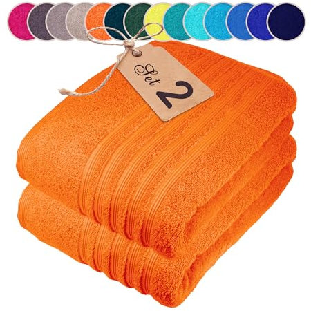 Lashuma Saunahandtuch Set Baumwolle 80x200 cm, London Saunatuch Dame groß Orange - Clementinen