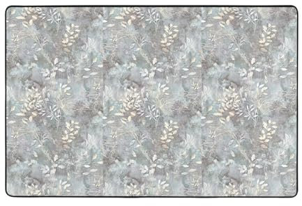 LIXLZH Blue Grace Fußmatte mit Flora-Druck, niedriges Profil, Willkommens-Matten, für drinnen und draußen, waschbar, Barriere-Teppich