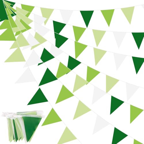 EASY JOY 32Ft Sage Green Bunting Banner Party Decorations Reusable Green Fabric Triangle Flag Bunting Pennant Garland Streamer for Birthday Wedding Garden Tea Outdoor Spring Summer Hanging Decor