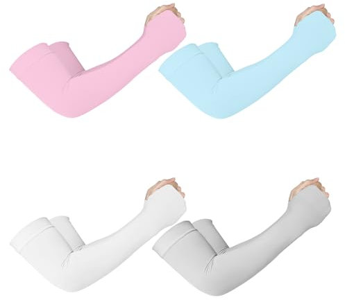 Supmovo Refrigeración UV mangas tatuaje cubierta para mujeres hombres ciclismo golf ciclismo, Gris, blanco, rosa, azul, L
