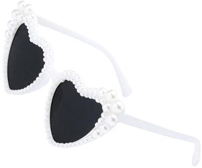 kofihety Herz Sonnenbrille Perle - Retro Herzbrille mit Perlen, Damen Sonnenbrille Weiß, Modische Brille für Sommer, Strand, Party, Vintage Design, Stylischer