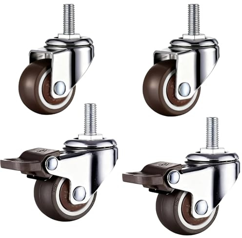 Tadpolez 4 st M8 svänghjul för möbler med gänga M8x15mm, 360° roterbara, halkfria mjuka gummi TPE-hjul, bärkapacitet 30 kg, för små apparater, små möbler, handvagnar, barn