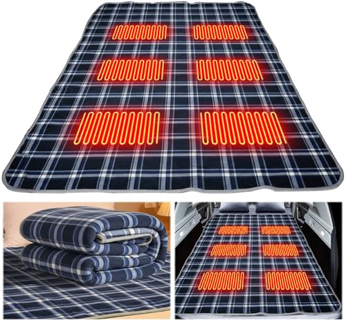 Electric Heating Pads, 3 Adjustable Temperature Portable USB Heated Sleeping Bag Pad with 6 Heating Zones, Waterproof Electric Warm Sleeping Mat for Cold Weather Camping Backpacking Or Hiking-Blue