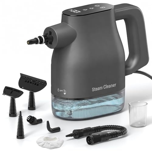 Dampfreiniger mit 10 Sekunden Aufheizzeit, Smart-Touchscreen, Schwarz | 400-ml-Wassertank, 3,9 m langes Netzkabel, 2 Dampfstufen und 9-teiliges Zubehör – Handdampfreiniger für Küche, Bad und Fugen