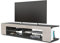 Vladon Lowboard Movie, TV-Kommode mit 4 offenen Fächern und Zierleisten, Schwarz matt/Sandgrau Hochglanz (134 x 29 x 39 cm)