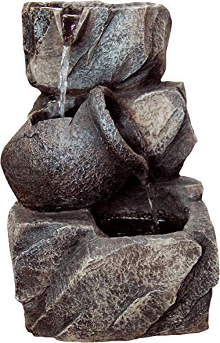 dobar® Design Zimmerbunnen 96400e - Tischbrunnen dreistufig in Steinoptik - Kleiner Springbrunnen - Dekoratives Wasserspiel für Wohnzimmer/Büro/Indoor - Zierbrunnen - 17,2 x 16,2 x 27 cm - Grau