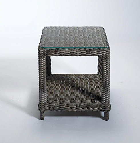 Beauty.Scouts Outdoor Collar Edition DEST Beisteltisch Village Rattan Glaspaltte 50x50 cm Polyrattan grau Gartentisch Balkontisch Terassentisch Tisch Rattantisch Glastisch