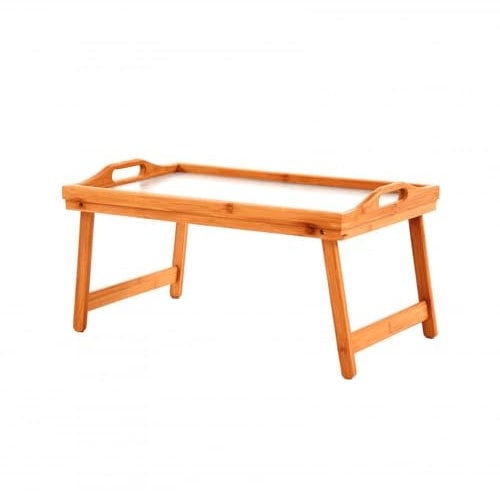 Oypla Folding Wooden Bamboo Breakfast in Bed Lap Tray with White Top