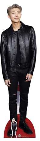 Star Cutouts CS750 RM Kim Nam-joon Black Leather Lifesize Cardboard Cutout with Mini – KPop Leader Display, Party Decoration & Fan Gift