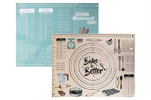 YoL Tempered Glass Worktop Saver Pastry Chopping Board Anti Slip Measurement Conversion Chart Baking – Pack of 2 Green & Beige