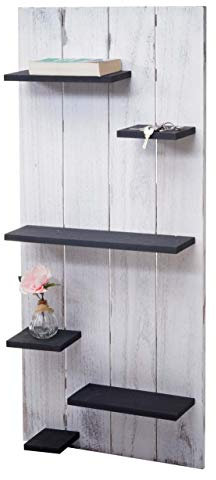 Mendler Wandregal HWC-C65, Wandpaneel Holzregal Regal, 6 Ebenen 110x50x14cm Massivholz Vintage - weiß/dunkelgrau Shabby
